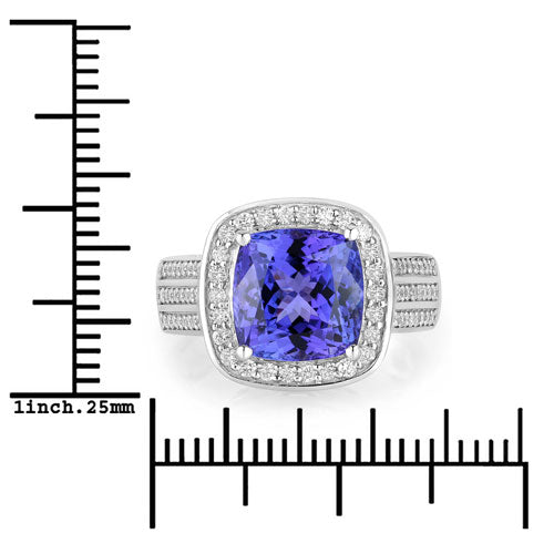 Bids.com 5.59 Carat Genuine Tanzanite and White Diamond 14K White Gold Ring Rings