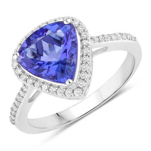 Bids.com 2.57 Carat Genuine Tanzanite and White Diamond 14K White Gold Ring Rings