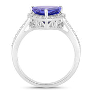 Bids.com 2.57 Carat Genuine Tanzanite and White Diamond 14K White Gold Ring Rings