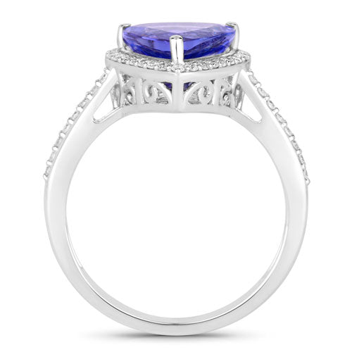 Bids.com 2.57 Carat Genuine Tanzanite and White Diamond 14K White Gold Ring Rings