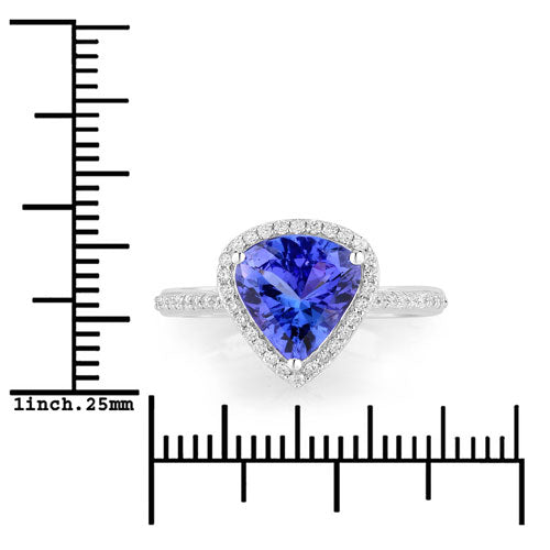 Bids.com 2.57 Carat Genuine Tanzanite and White Diamond 14K White Gold Ring Rings