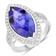 Bids.com 5.57 Carat Genuine Tanzanite and White Diamond 14K White Gold Ring Rings