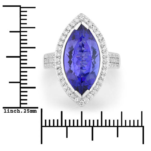 Bids.com 5.57 Carat Genuine Tanzanite and White Diamond 14K White Gold Ring Rings
