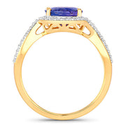 Bids.com 2.79 Carat Genuine Tanzanite and White Diamond 14K Yellow Gold Ring Rings