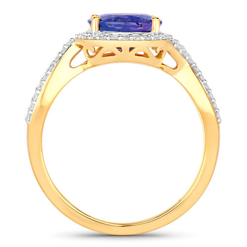 Bids.com 2.79 Carat Genuine Tanzanite and White Diamond 14K Yellow Gold Ring Rings