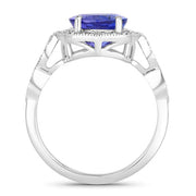 Bids.com 3.85 Carat Genuine Tanzanite and White Diamond 14K White Gold Ring Rings