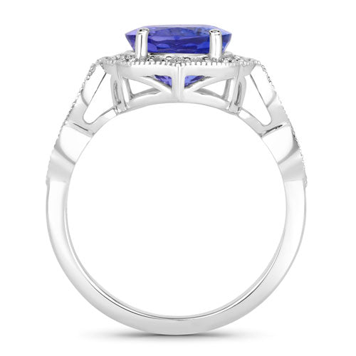 Bids.com 3.85 Carat Genuine Tanzanite and White Diamond 14K White Gold Ring Rings