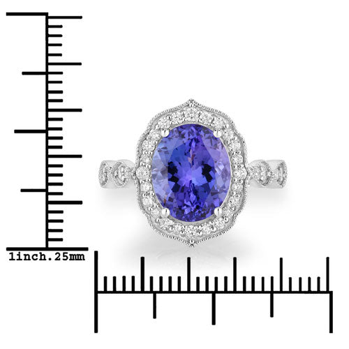 Bids.com 3.85 Carat Genuine Tanzanite and White Diamond 14K White Gold Ring Rings
