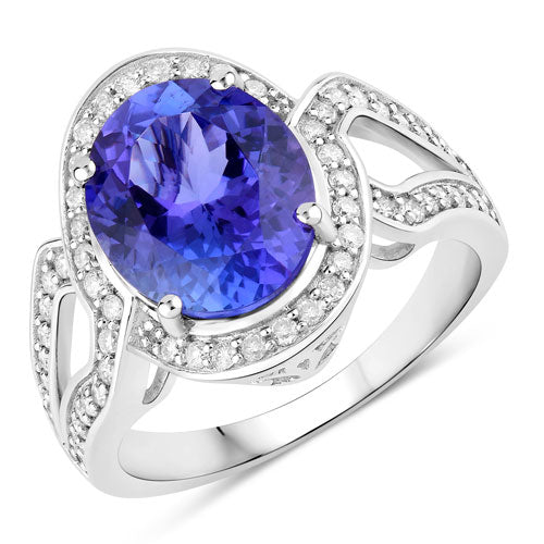 Bids.com 4.19 Carat Genuine Tanzanite and White Diamond 14K White Gold Ring Rings