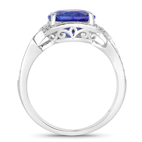 Bids.com 4.19 Carat Genuine Tanzanite and White Diamond 14K White Gold Ring Rings