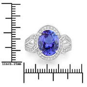 Bids.com 4.19 Carat Genuine Tanzanite and White Diamond 14K White Gold Ring Rings