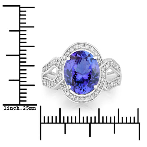 Bids.com 4.19 Carat Genuine Tanzanite and White Diamond 14K White Gold Ring Rings