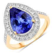 Bids.com 3.37 Carat Genuine Tanzanite and White Diamond 14K Yellow Gold Ring Rings