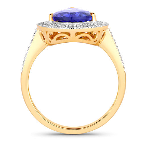 Bids.com 3.37 Carat Genuine Tanzanite and White Diamond 14K Yellow Gold Ring Rings