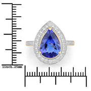 Bids.com 3.37 Carat Genuine Tanzanite and White Diamond 14K Yellow Gold Ring Rings