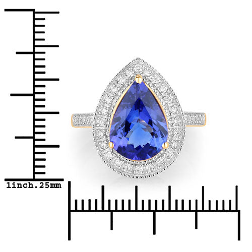 Bids.com 3.37 Carat Genuine Tanzanite and White Diamond 14K Yellow Gold Ring Rings