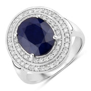 Bids.com 4.82 Carat Genuine Blue Sapphire and White Diamond 14K White Gold Ring Rings