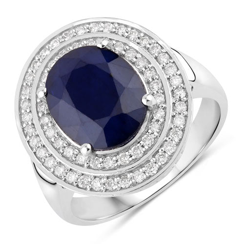 Bids.com 4.82 Carat Genuine Blue Sapphire and White Diamond 14K White Gold Ring Rings