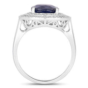 Bids.com 4.82 Carat Genuine Blue Sapphire and White Diamond 14K White Gold Ring Rings
