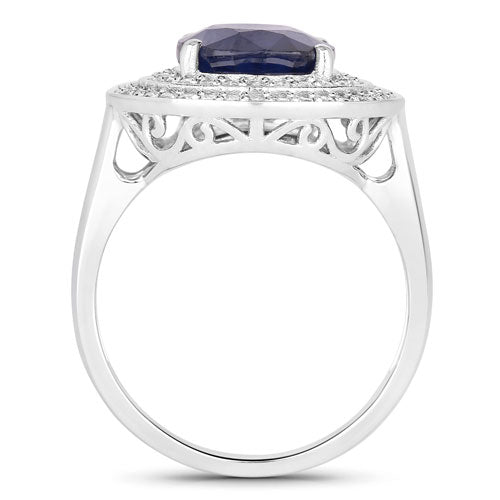 Bids.com 4.82 Carat Genuine Blue Sapphire and White Diamond 14K White Gold Ring Rings