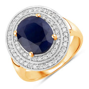 Bids.com 4.82 Carat Genuine Blue Sapphire and White Diamond 14K Yellow Gold Ring Rings