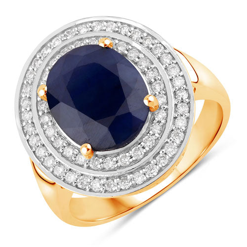 Bids.com 4.82 Carat Genuine Blue Sapphire and White Diamond 14K Yellow Gold Ring Rings