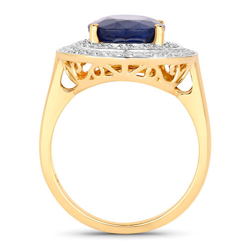 Bids.com 4.82 Carat Genuine Blue Sapphire and White Diamond 14K Yellow Gold Ring Rings