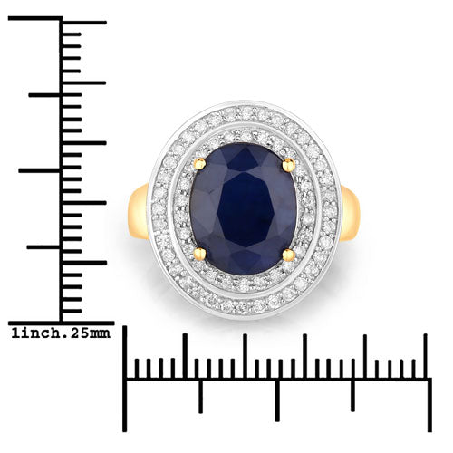 Bids.com 4.82 Carat Genuine Blue Sapphire and White Diamond 14K Yellow Gold Ring Rings