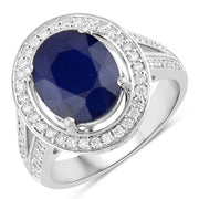 Bids.com 4.74 Carat Genuine Blue Sapphire and White Diamond 14K White Gold Ring Rings