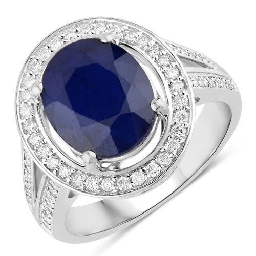 Bids.com 4.74 Carat Genuine Blue Sapphire and White Diamond 14K White Gold Ring Rings