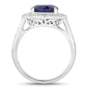 Bids.com 4.74 Carat Genuine Blue Sapphire and White Diamond 14K White Gold Ring Rings