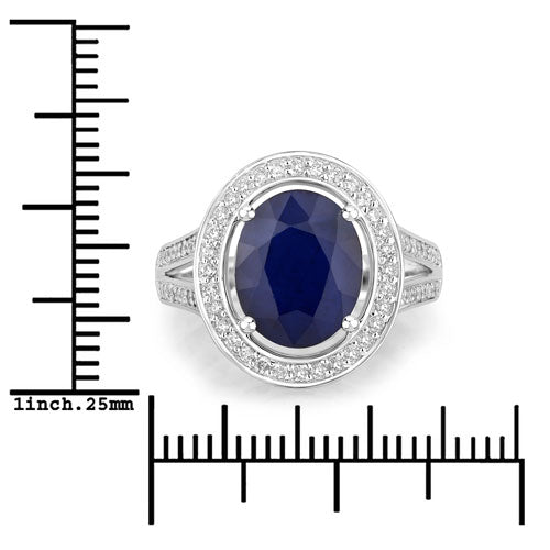 Bids.com 4.74 Carat Genuine Blue Sapphire and White Diamond 14K White Gold Ring Rings