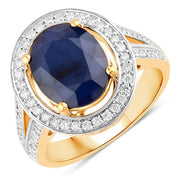 Bids.com 4.74 Carat Genuine Blue Sapphire and White Diamond 14K Yellow Gold Ring Rings