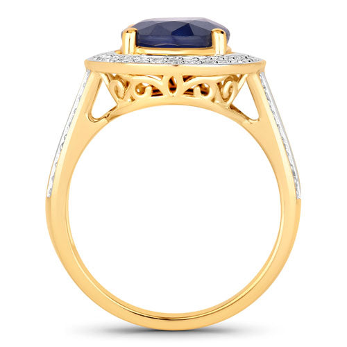 Bids.com 4.74 Carat Genuine Blue Sapphire and White Diamond 14K Yellow Gold Ring Rings