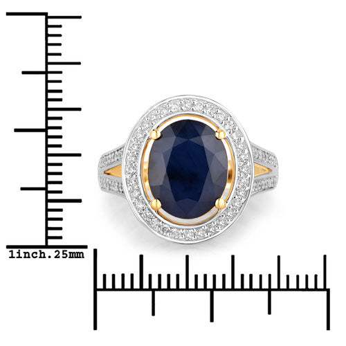 Bids.com 4.74 Carat Genuine Blue Sapphire and White Diamond 14K Yellow Gold Ring Rings