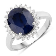 Bids.com 4.63 Carat Genuine Blue Sapphire and White Diamond 14K White Gold Ring Rings