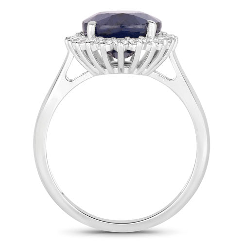 Bids.com 4.63 Carat Genuine Blue Sapphire and White Diamond 14K White Gold Ring Rings
