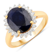 Bids.com 4.63 Carat Genuine Blue Sapphire and White Diamond 14K Yellow Gold Ring Rings