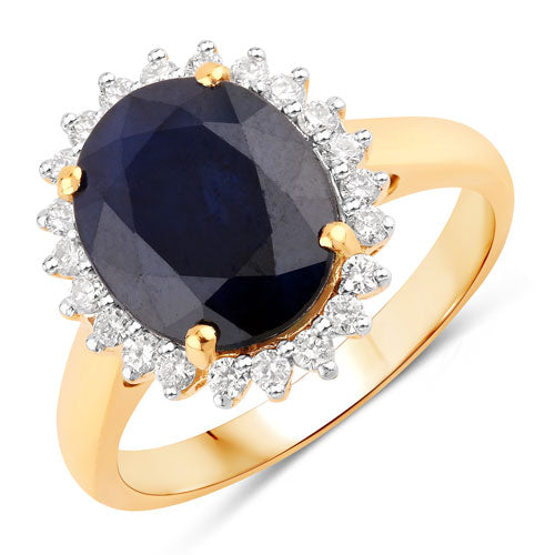 Bids.com 4.63 Carat Genuine Blue Sapphire and White Diamond 14K Yellow Gold Ring Rings