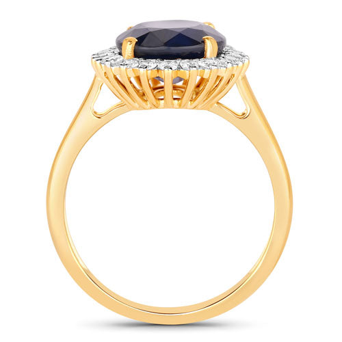 Bids.com 4.63 Carat Genuine Blue Sapphire and White Diamond 14K Yellow Gold Ring Rings