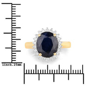 Bids.com 4.63 Carat Genuine Blue Sapphire and White Diamond 14K Yellow Gold Ring Rings