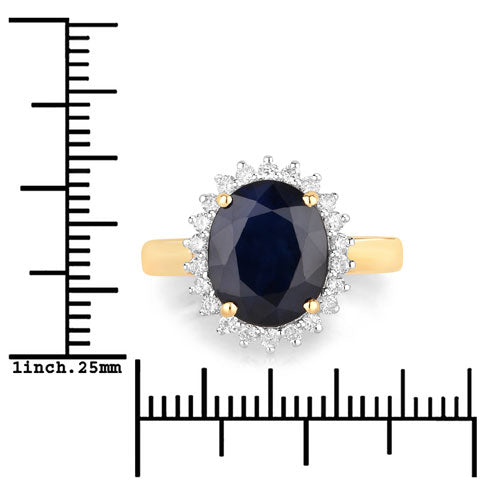 Bids.com 4.63 Carat Genuine Blue Sapphire and White Diamond 14K Yellow Gold Ring Rings