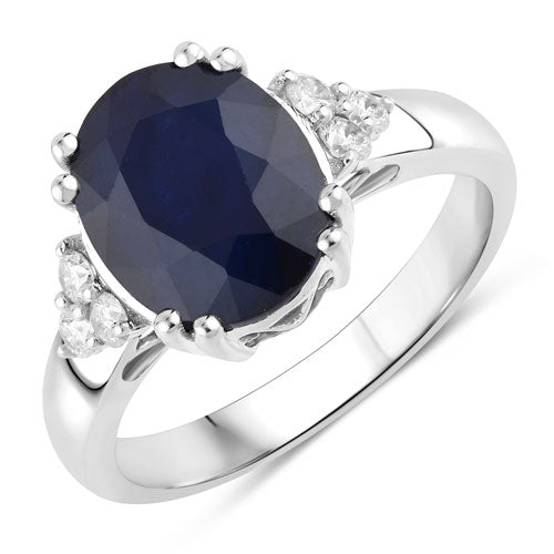 Bids.com 4.50 Carat Genuine Blue Sapphire and White Diamond 14K White Gold Ring Rings