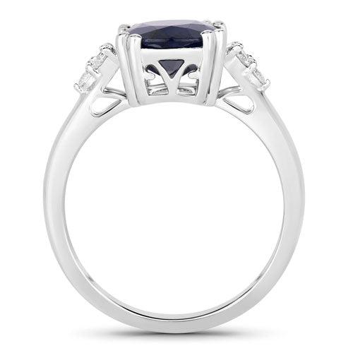 Bids.com 4.50 Carat Genuine Blue Sapphire and White Diamond 14K White Gold Ring Rings