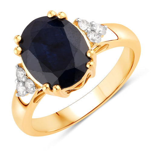 Bids.com 4.50 Carat Genuine Blue Sapphire and White Diamond 14K Yellow Gold Ring Rings
