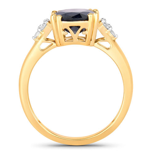 Bids.com 4.50 Carat Genuine Blue Sapphire and White Diamond 14K Yellow Gold Ring Rings