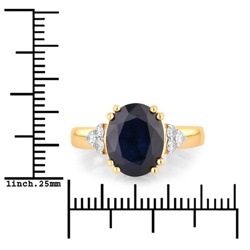 Bids.com 4.50 Carat Genuine Blue Sapphire and White Diamond 14K Yellow Gold Ring Rings