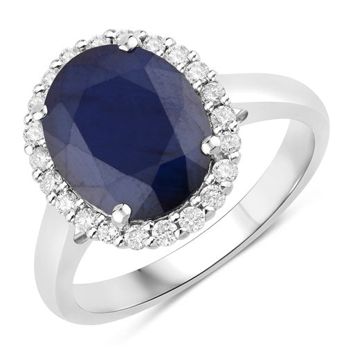 Bids.com 4.63 Carat Genuine Blue Sapphire and White Diamond 14K White Gold Ring Rings