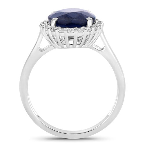 Bids.com 4.63 Carat Genuine Blue Sapphire and White Diamond 14K White Gold Ring Rings