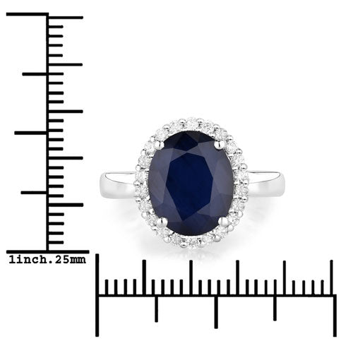 Bids.com 4.63 Carat Genuine Blue Sapphire and White Diamond 14K White Gold Ring Rings